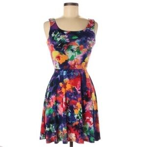 Love… Ady size S blue & orange sleeveless fit & flare stretch knit short dress